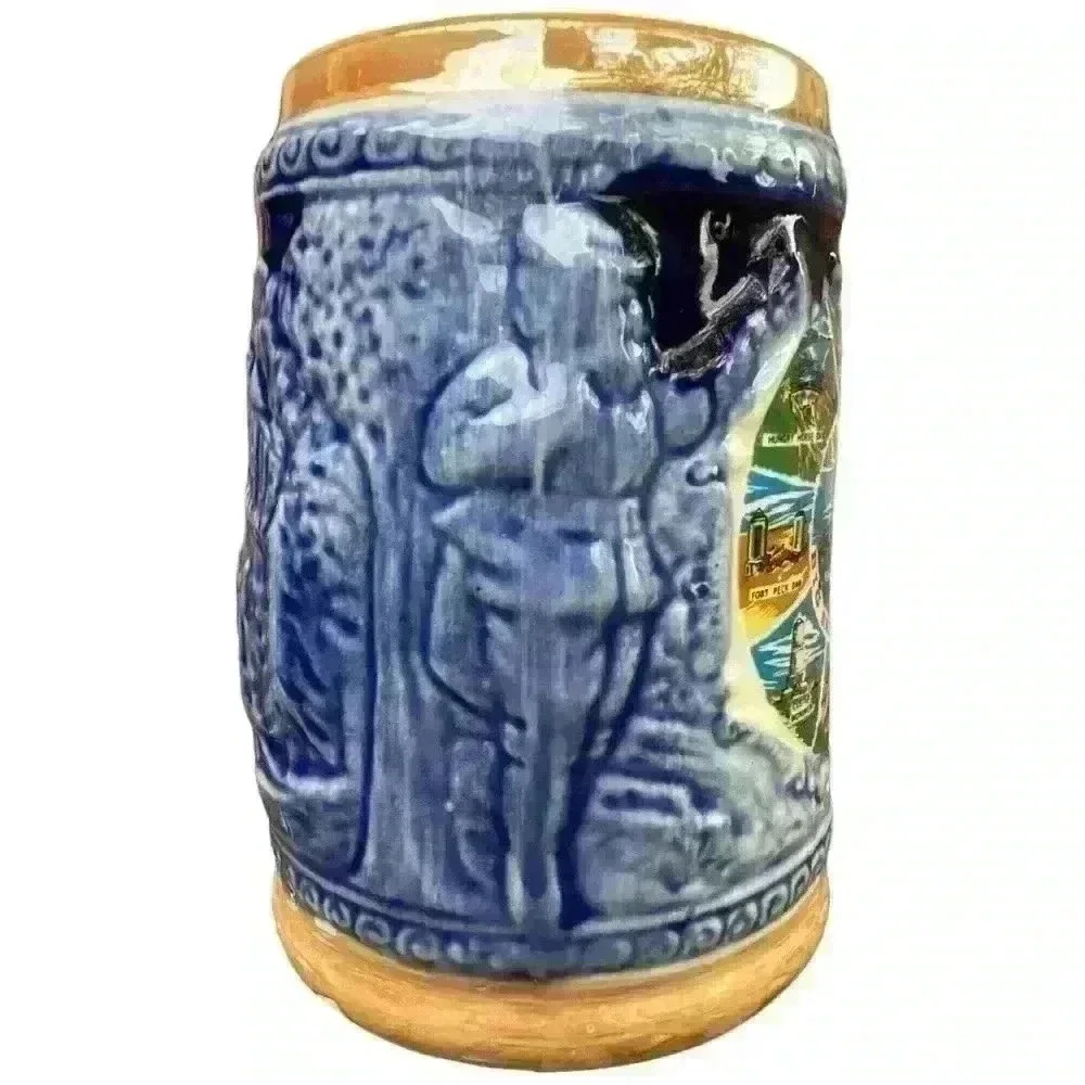 Vintage Montana souvenir beer stein mug blue & brown luster glaze made in Japan